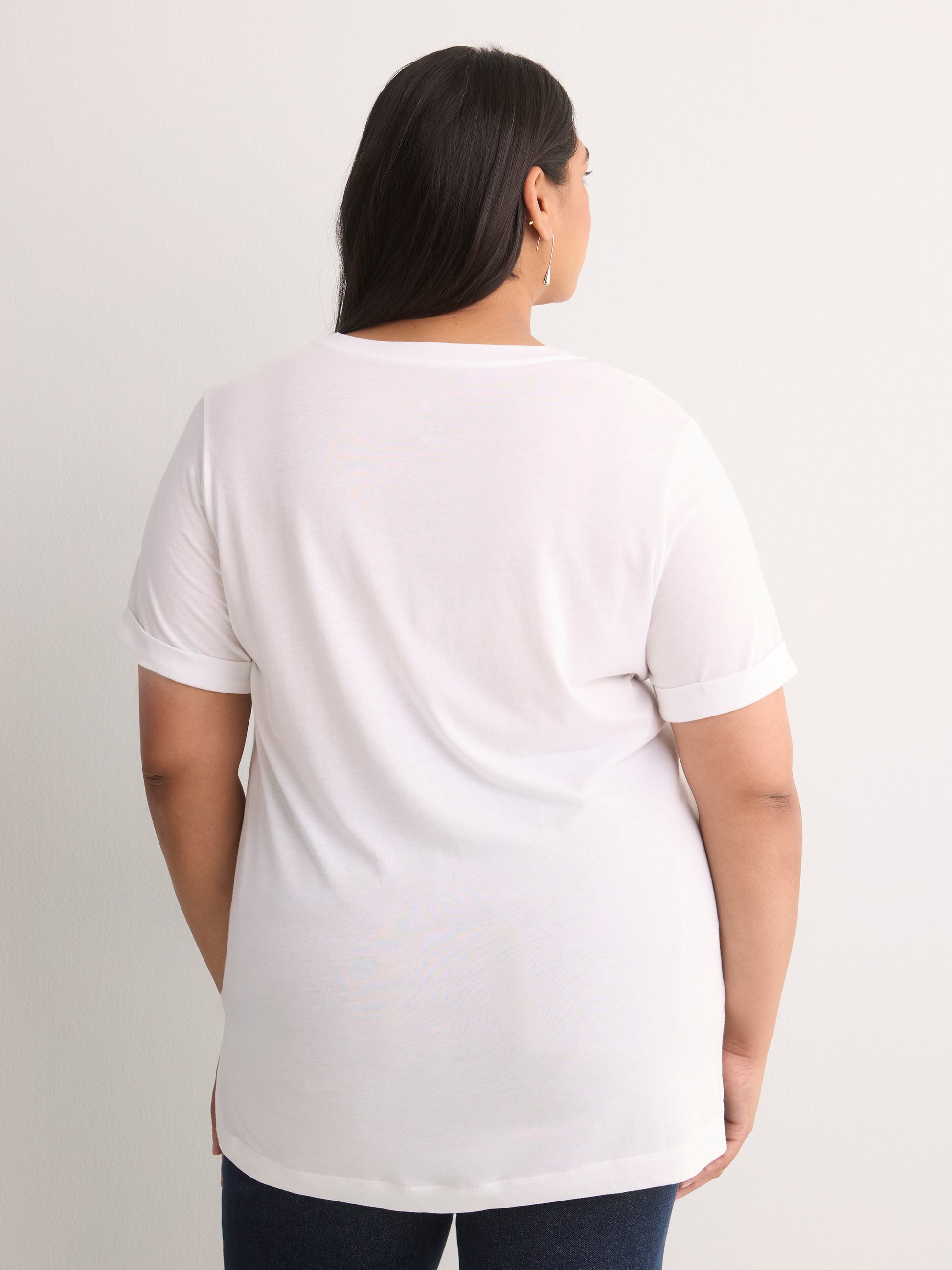 Boyfriend-Fit V-Neck Tee with Slits