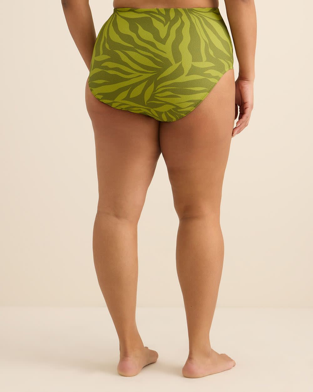 Green Foliage-Print High-Waisted Swim Brief