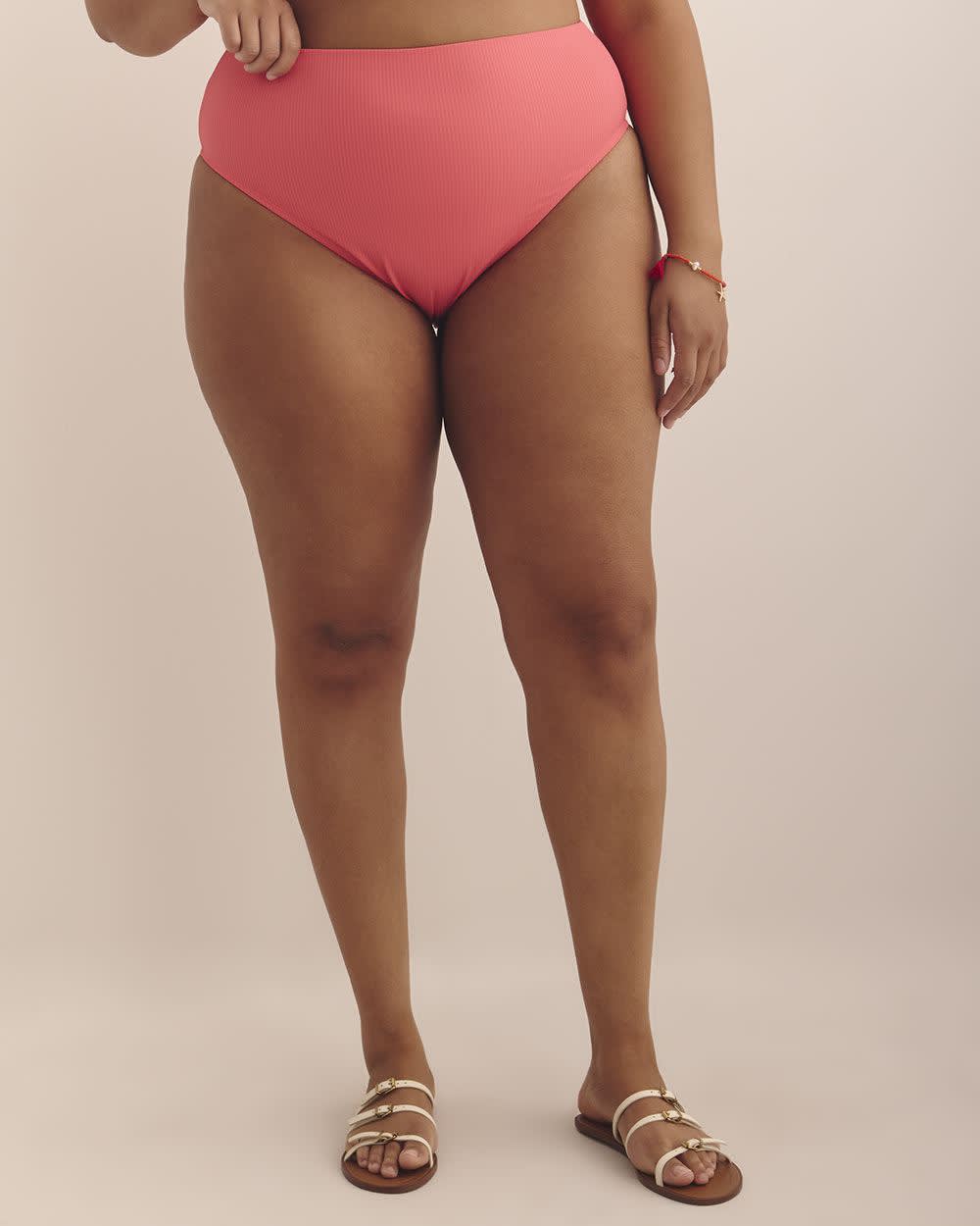 Coral High-Rise Cheeky Ribbed Swim Brief