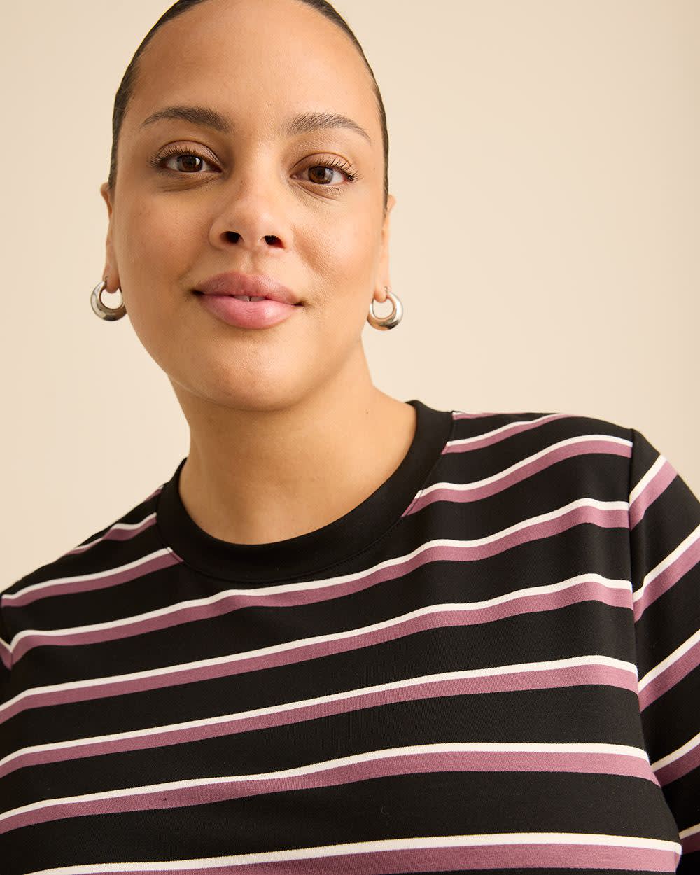 Black Striped Knit Dress with Removable Belt