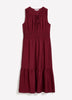 Robe longue rouge texturée sans manches à col en V et jupe à volant - Addition Elle