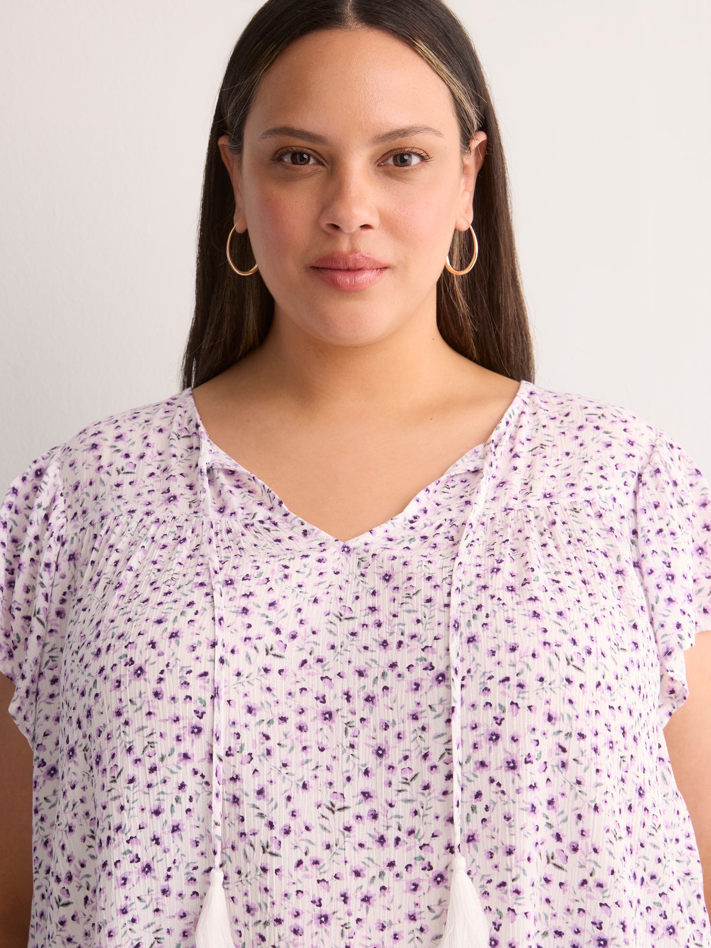 Floral A-Line Split-Neck Blouse