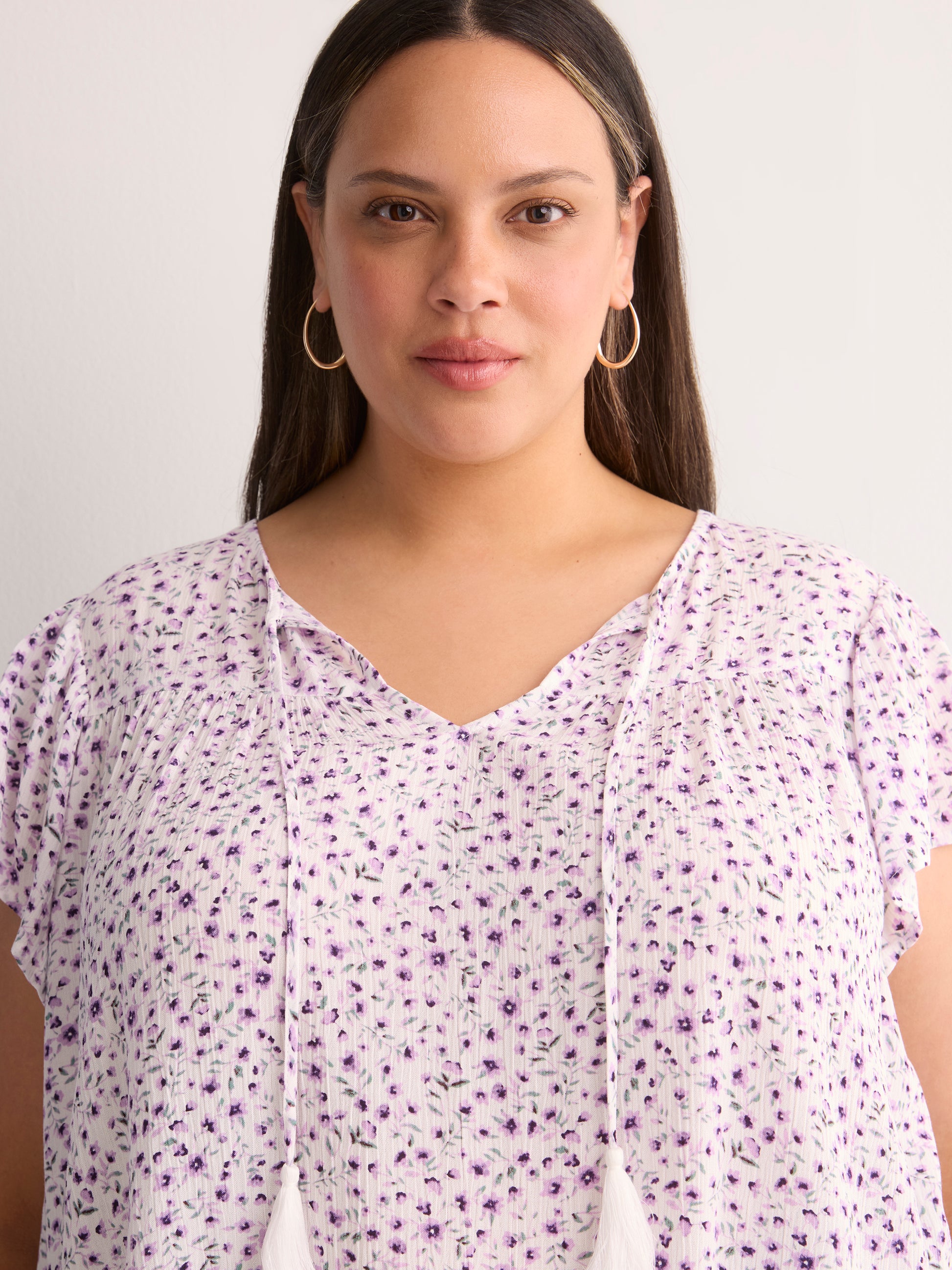 Floral A-Line Split-Neck Blouse