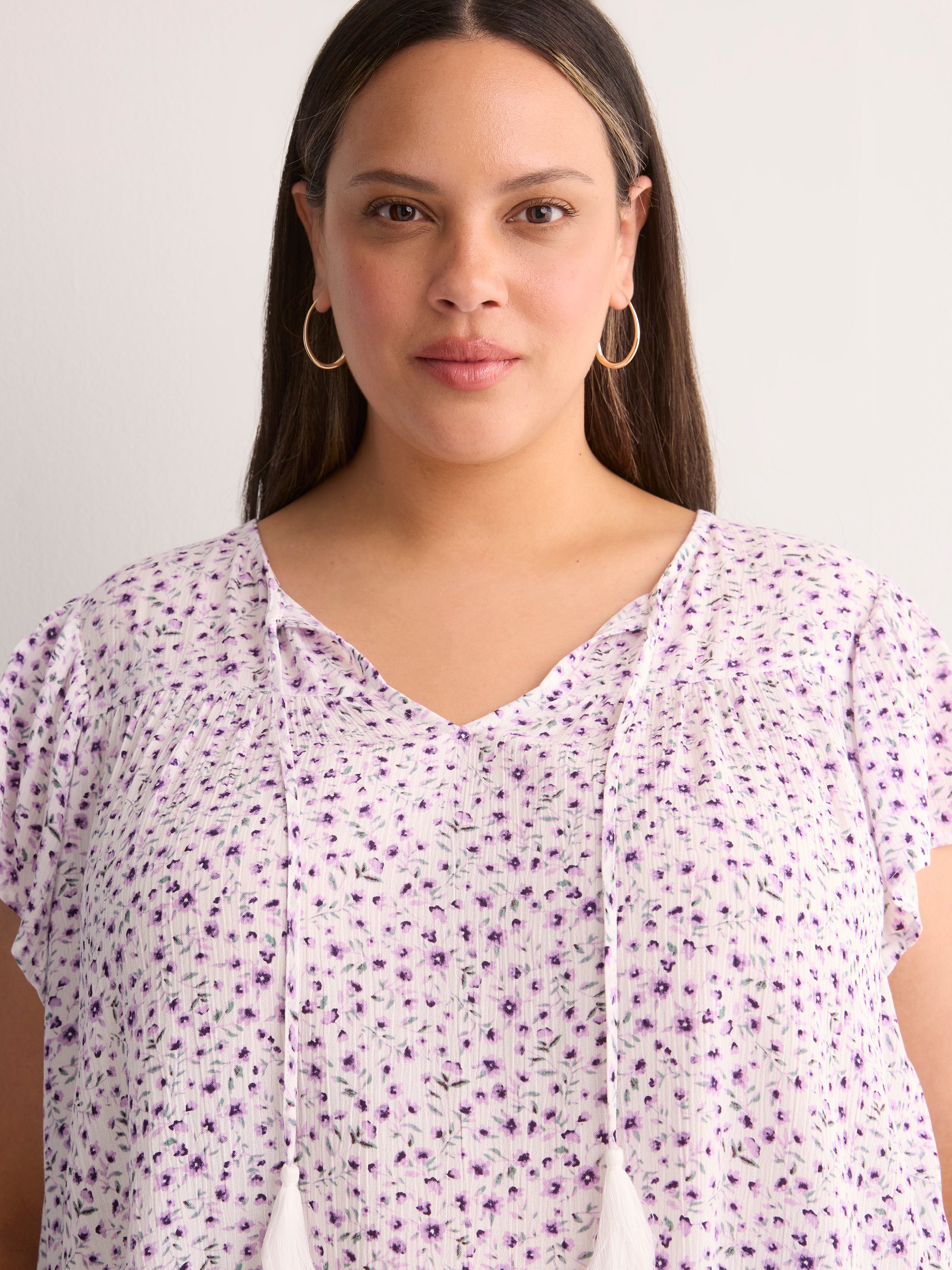Floral A-Line Split-Neck Blouse