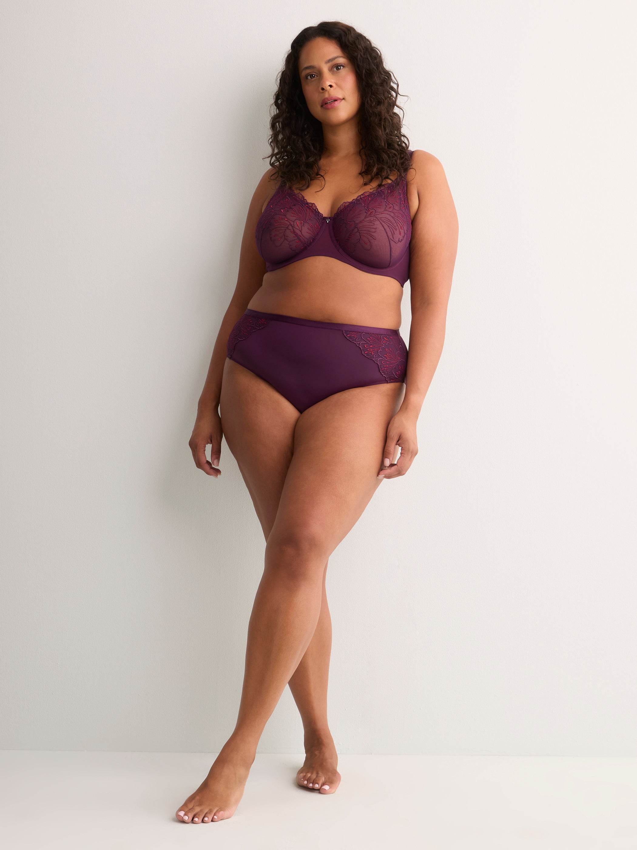 Plum Microfibre Cheeky Brief with Side Embroidery - Déesse