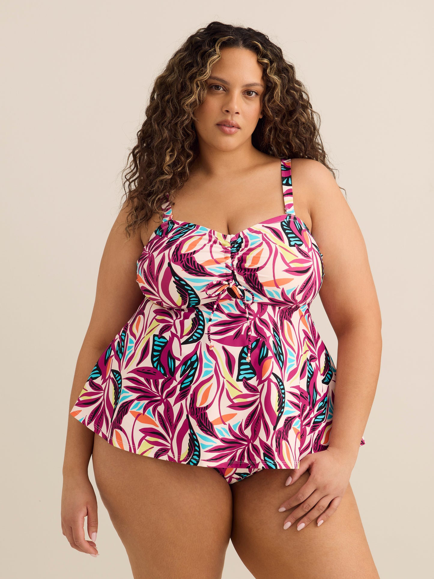 Printed Bandeau Tankini with Removable Straps