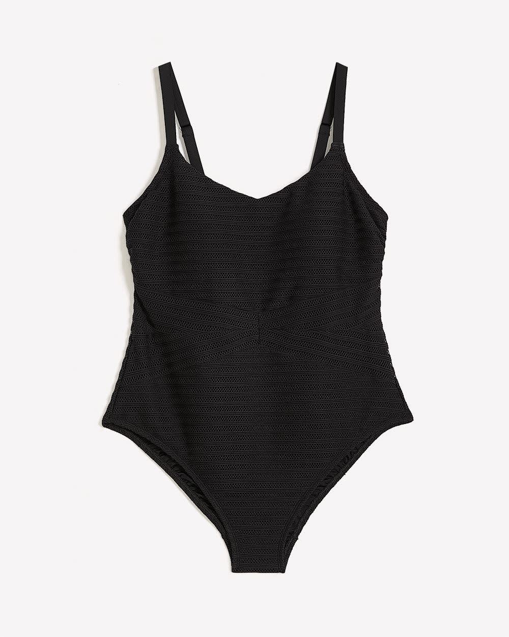 Black Stripe-Textured One-Piece Swimsuit
