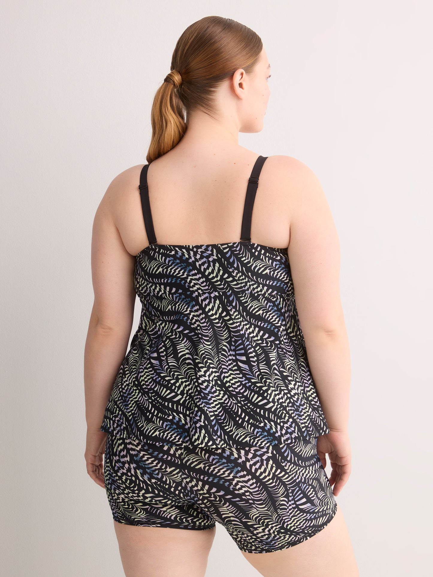 Black Wave-Print A-Line Tankini Top - Active Zone