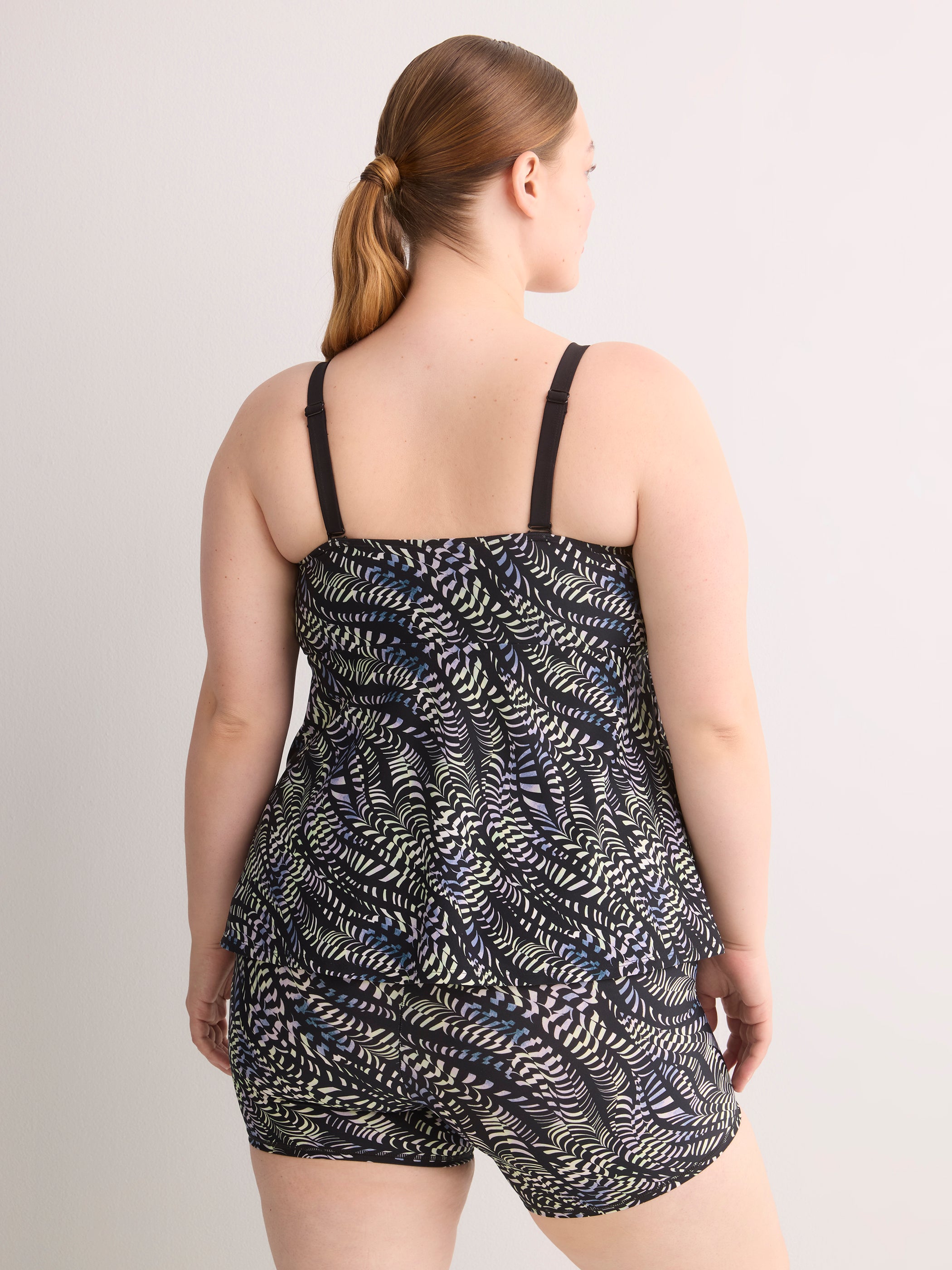 Black Wave-Print A-Line Tankini Top - Active Zone