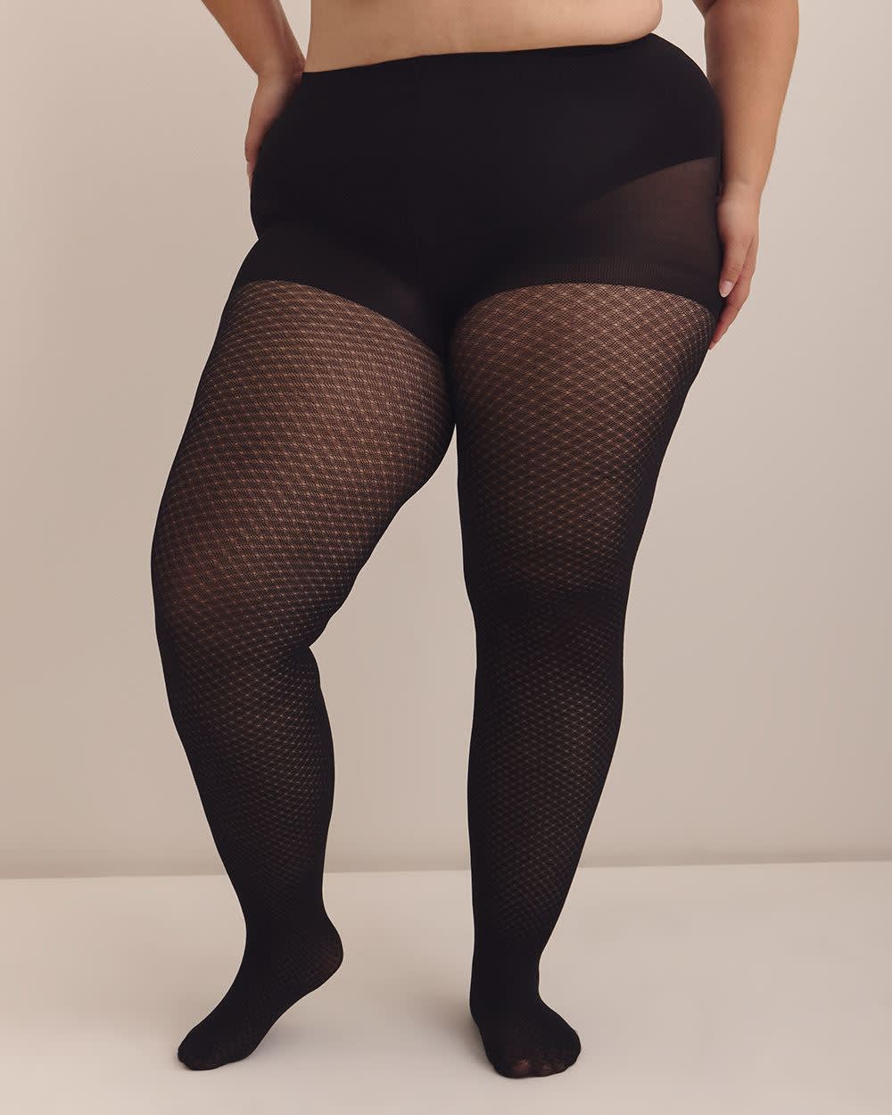 Black Fashion Tights with Mini Geometric Diamond Pattern