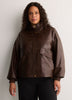 Brown Short Faux Leather Funnel-Neck Jacket