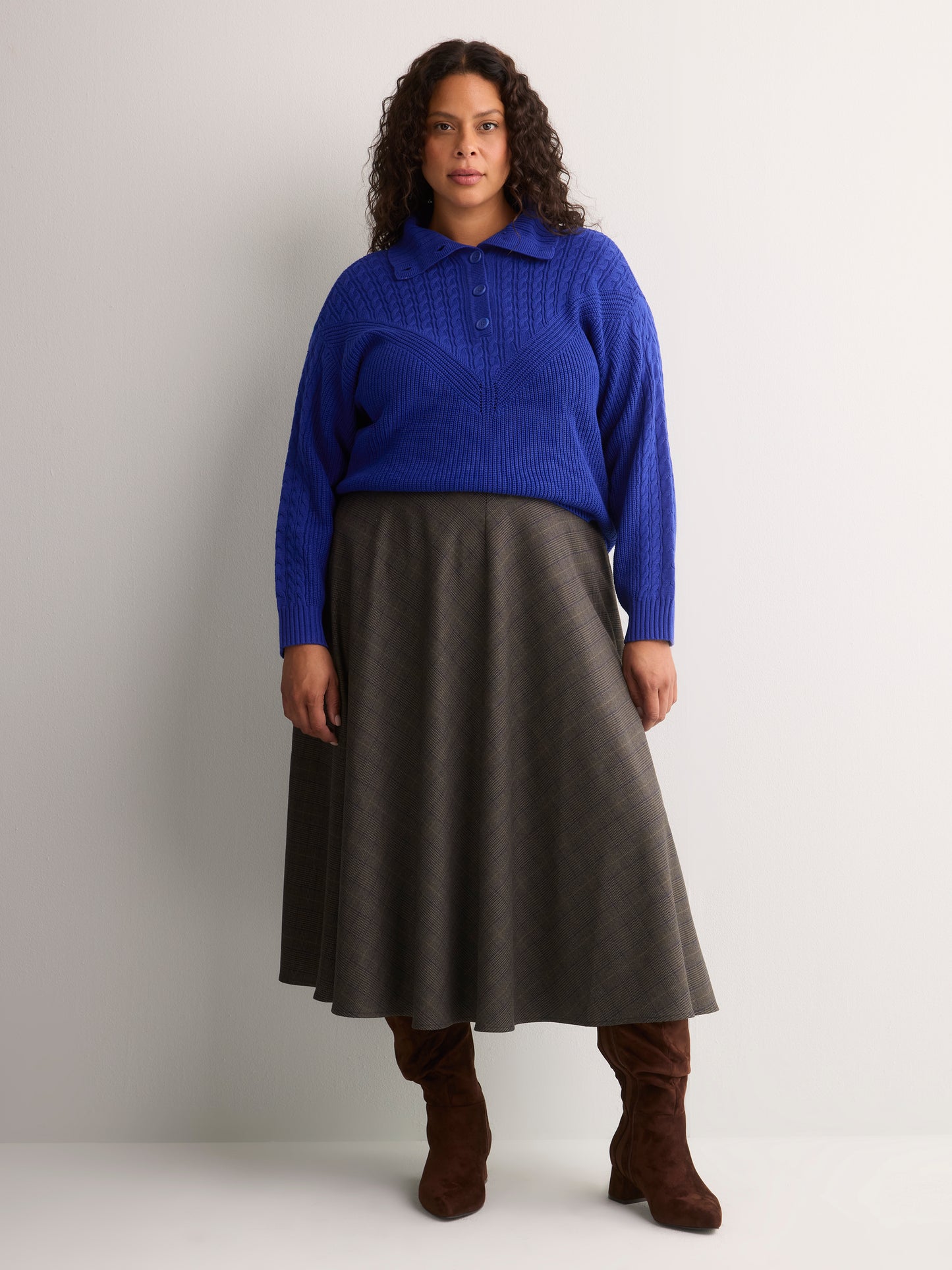 Loose Half-Placket Cable Knit Sweater