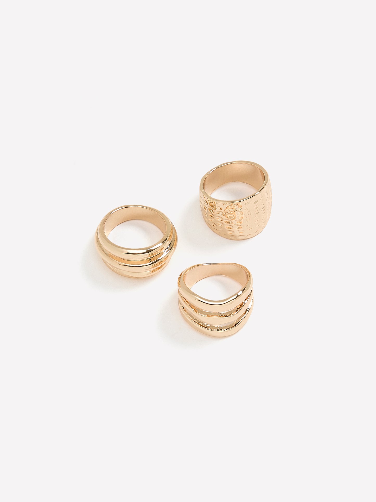 Assorted Golden Hammered Rings, Set of 3
