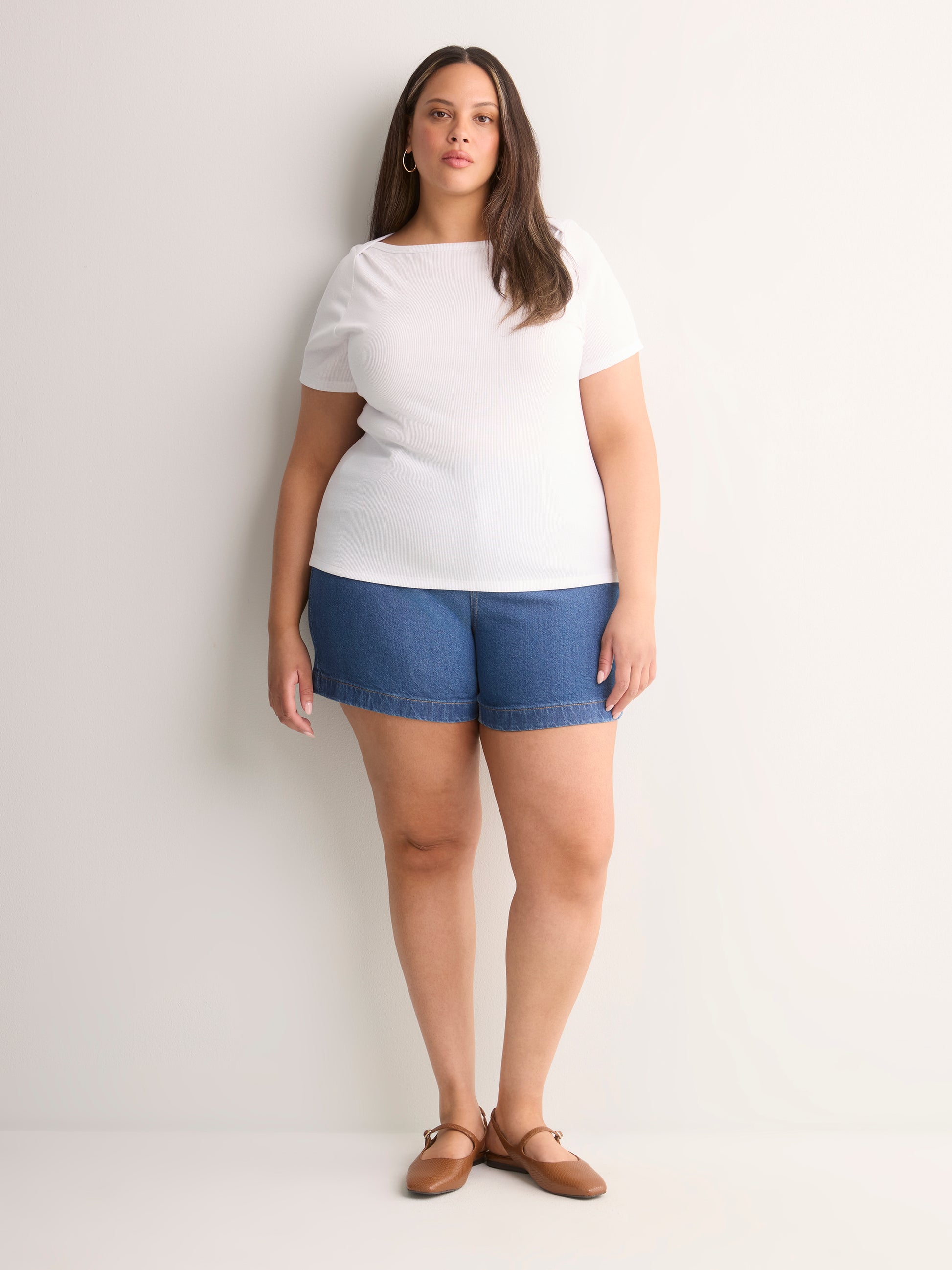 Fitted Boat-Neck Ribbed Knit Baby Tee