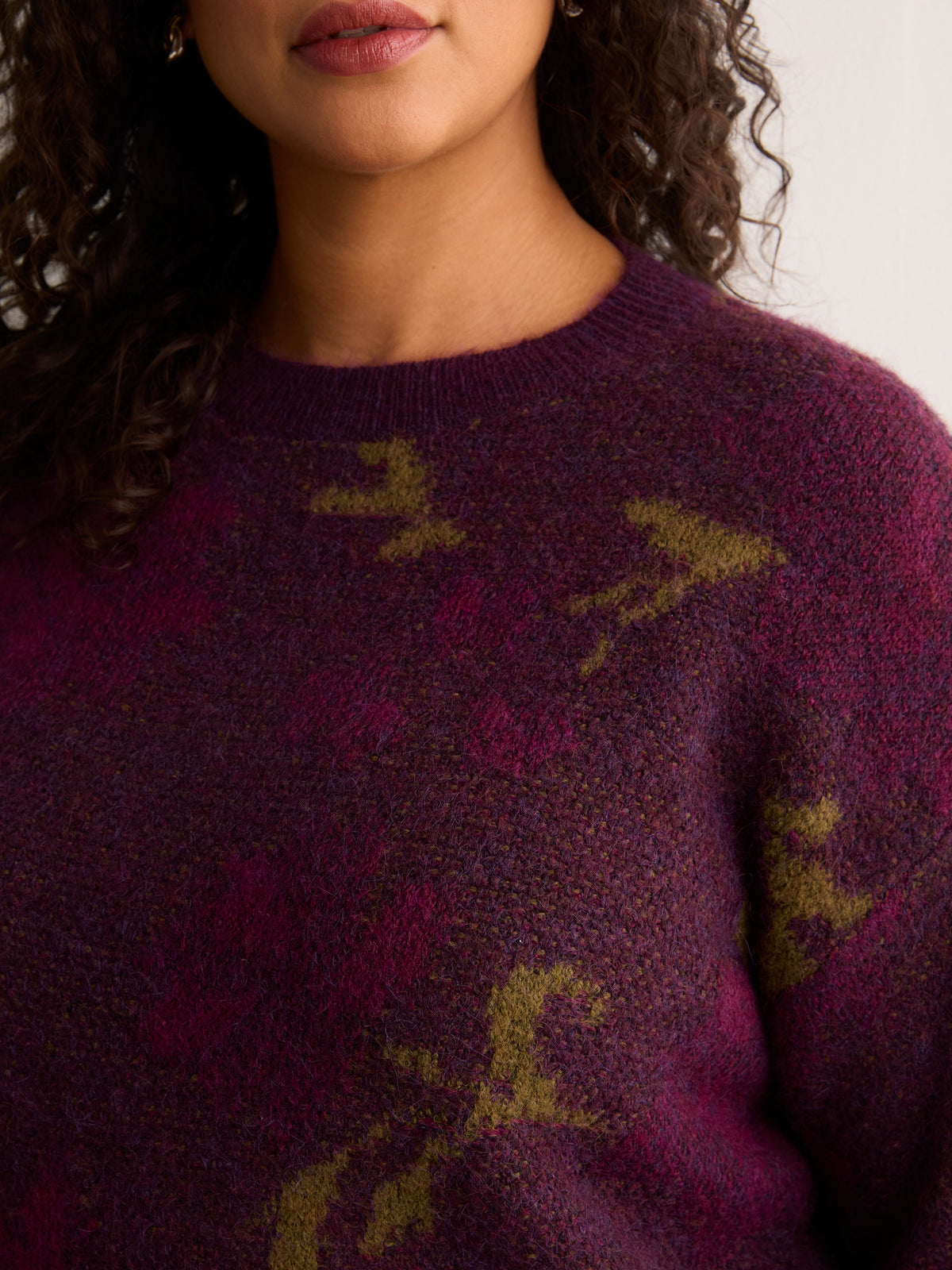 Purple Crew-Neck Jacquard Sweater