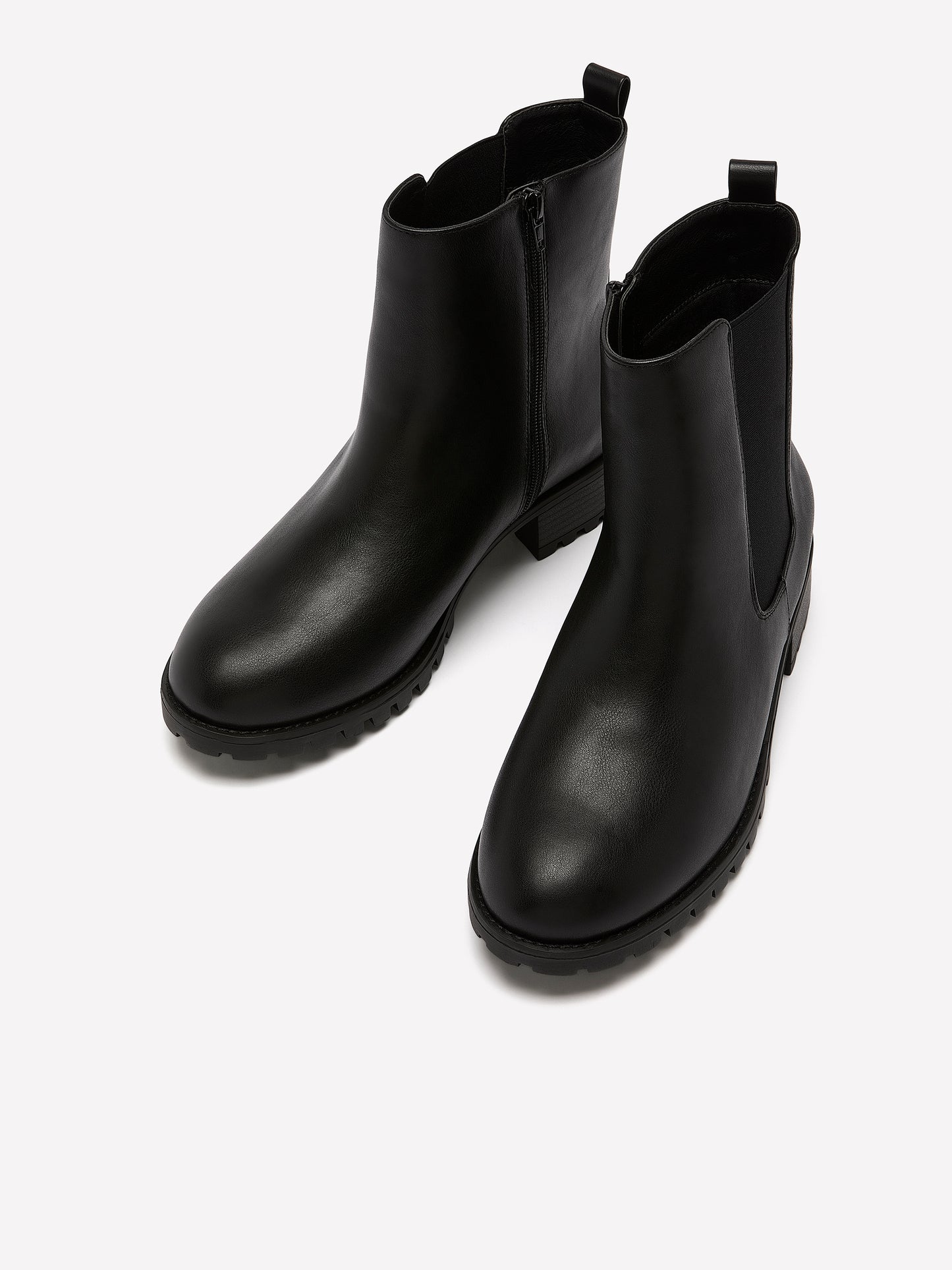 Extra Wide Width, Black Faux Leather Chelsea Bootie