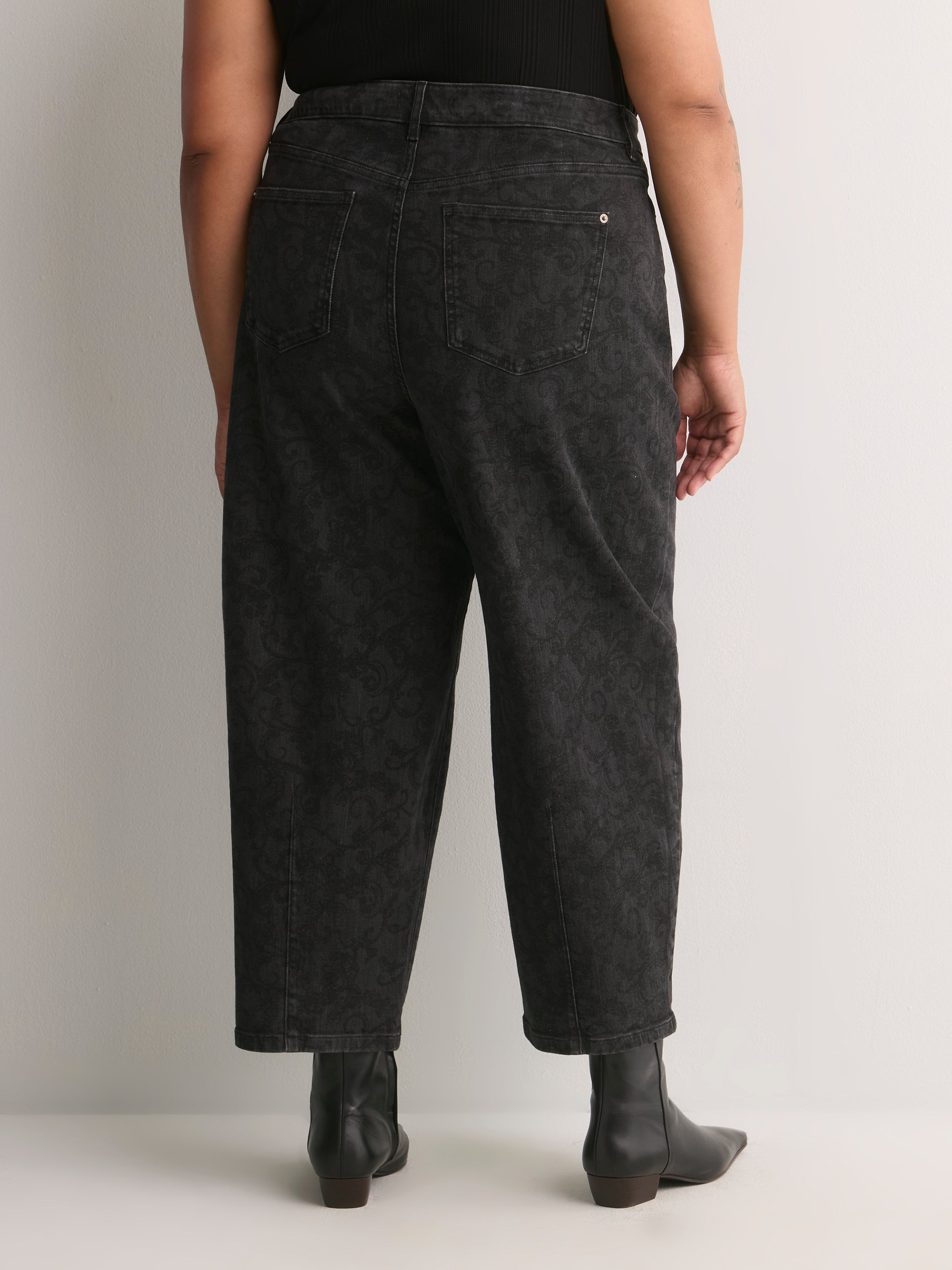 Printed Black High-Rise Barrel-Leg Jeans - d/C jeans