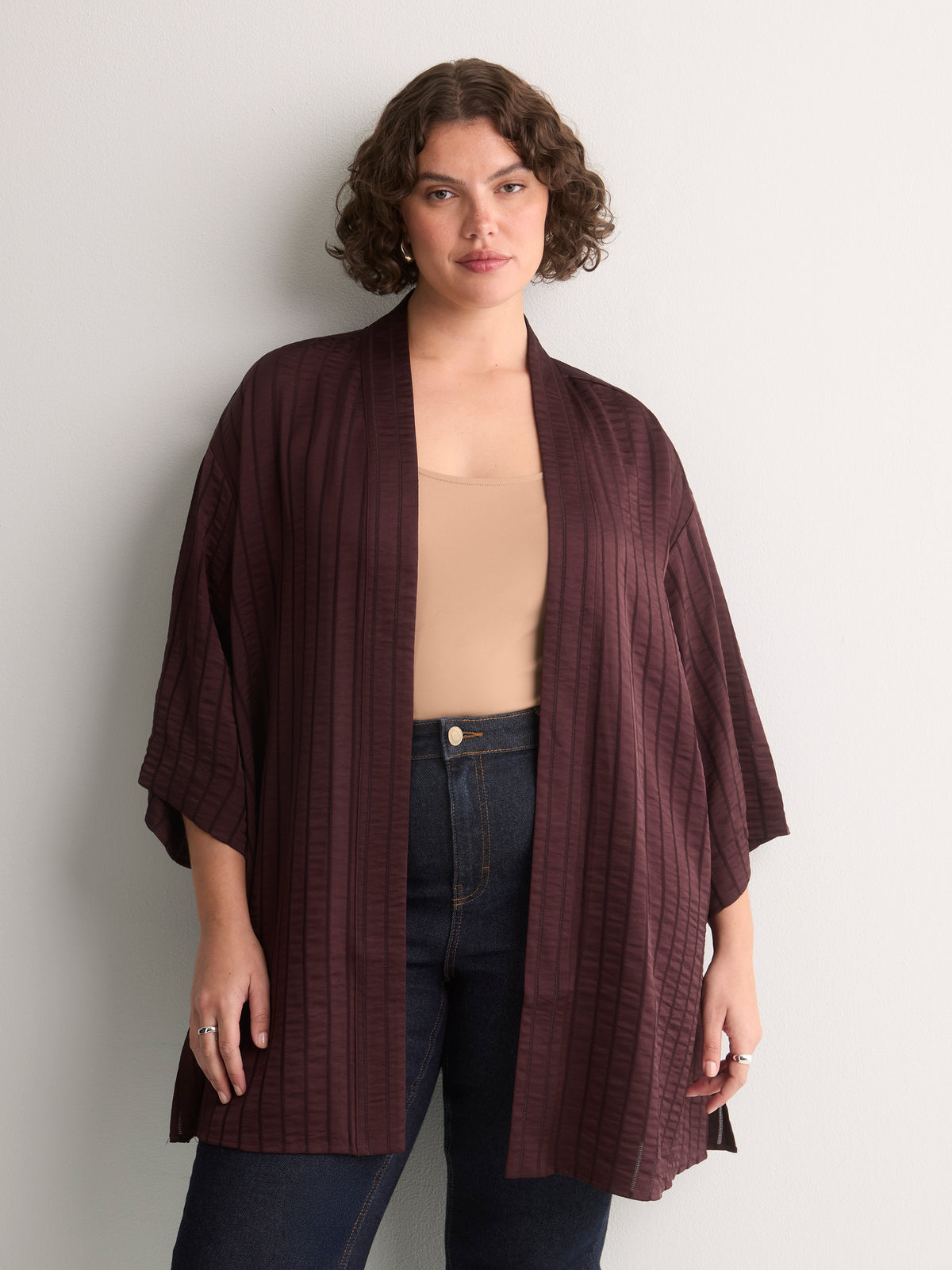 Dark Purple Satin Loose Tunic Kimono