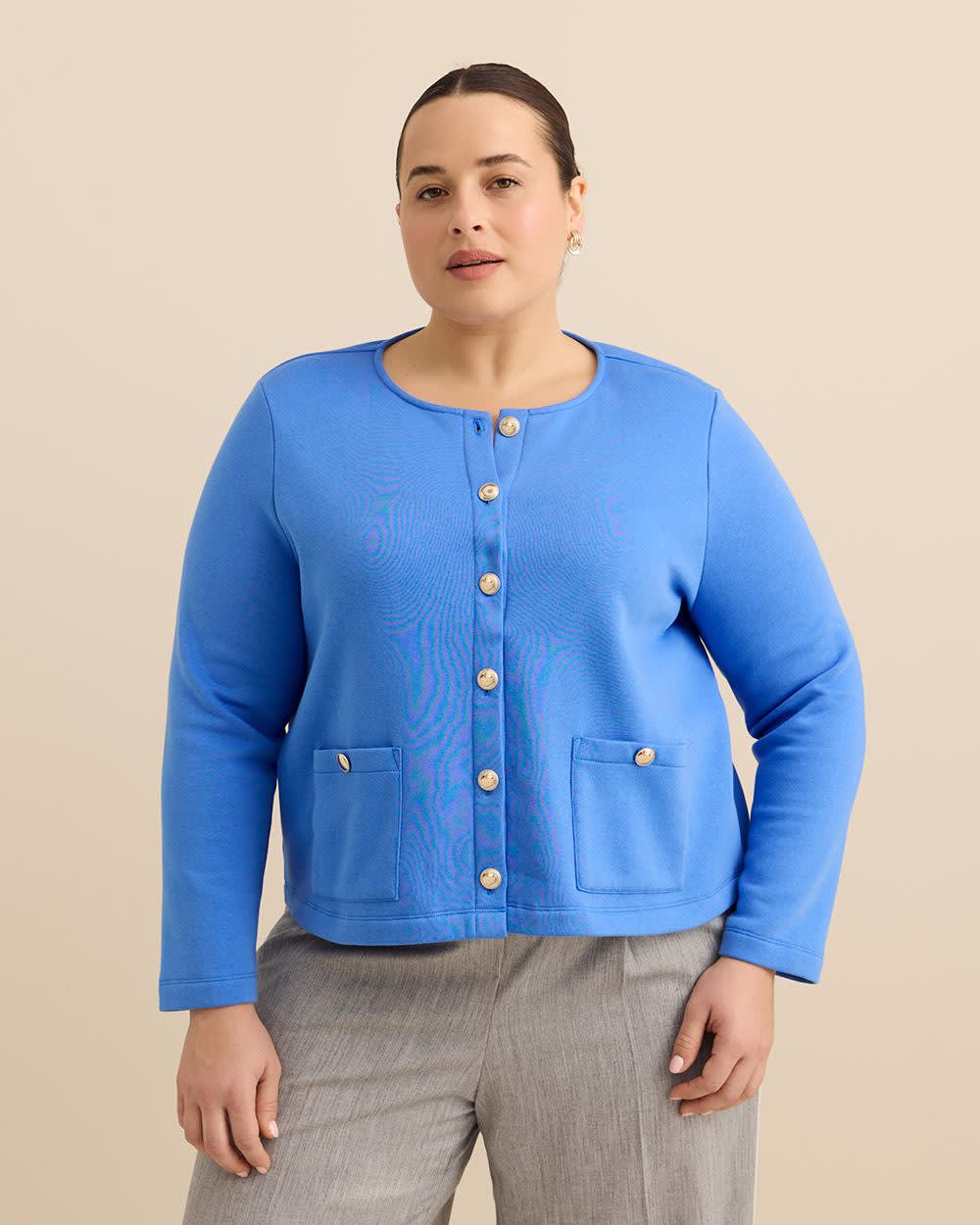 Cardigan court boutonné avec poches