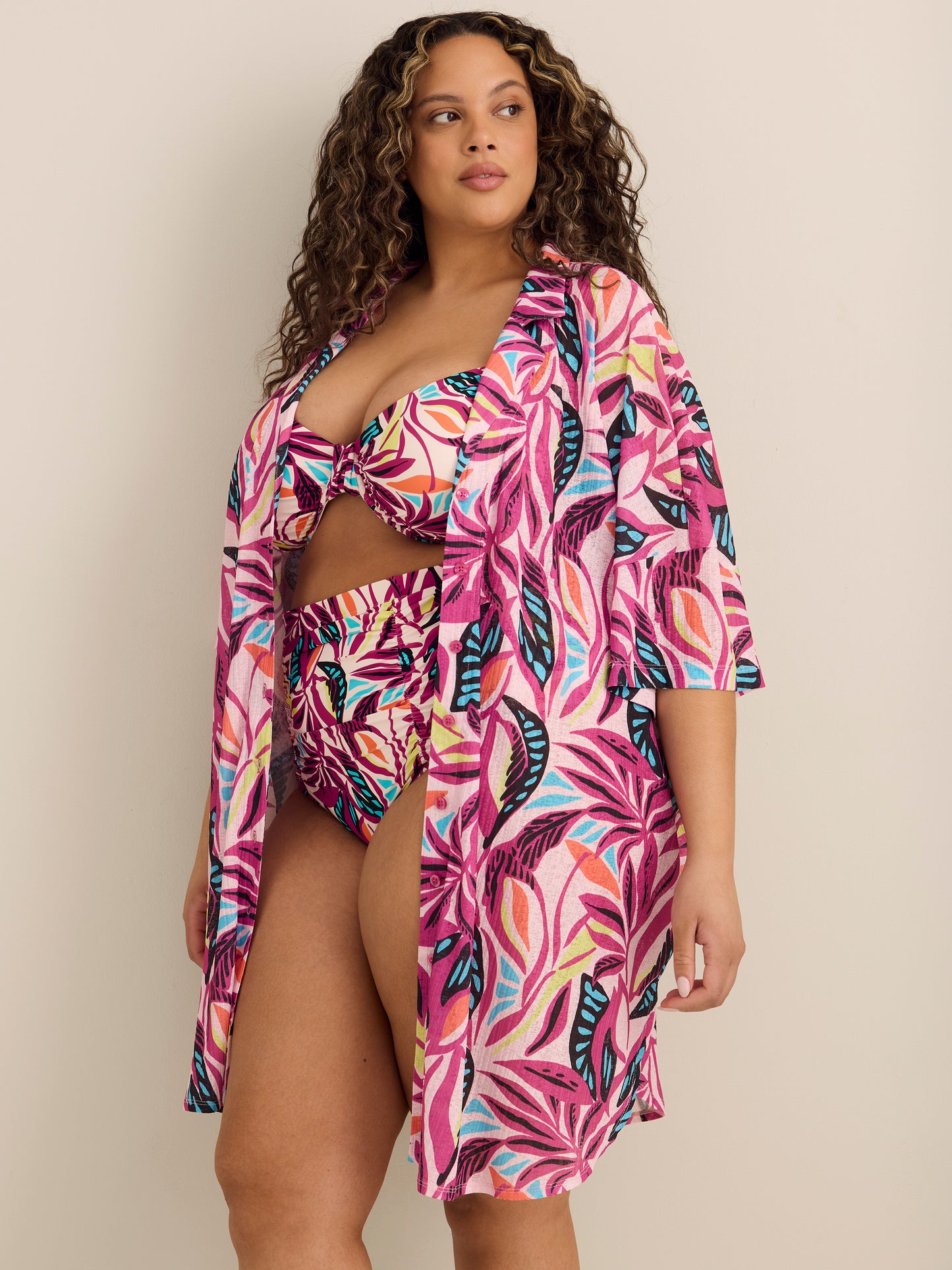 Short Printed Cover-Up Shirtdress