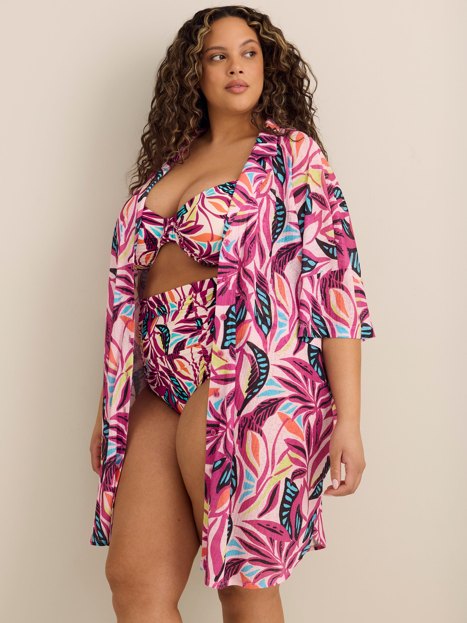 Short Printed Cover-Up Shirtdress