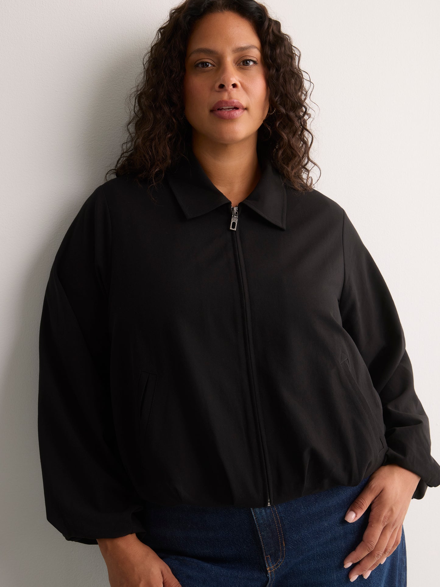 Dark Balloon-Hem Bomber Jacket