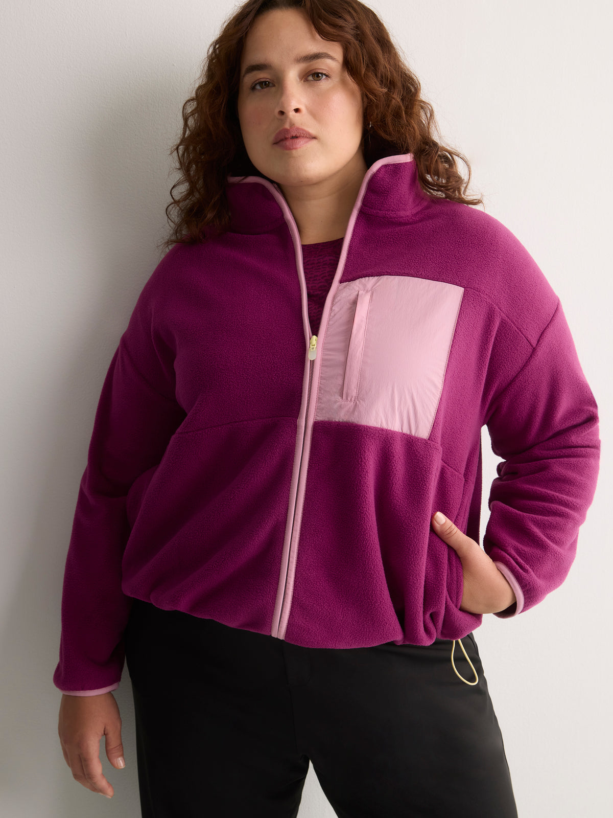 Short Polar Fleece Jacket with Contrast Trim - Active Zone