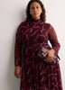 Ribbon-Print Mock-Neck Fit and Flare Midi Dress - Addition Elle