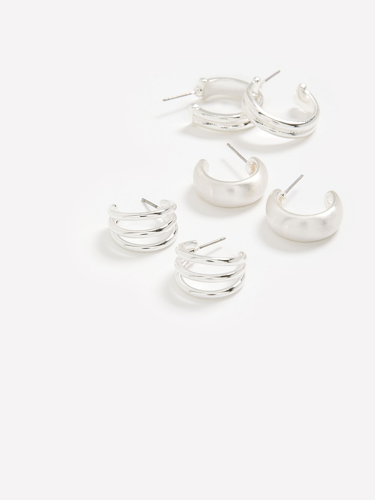 Assorted Silver Mini Hoop Earrings, Set of 3