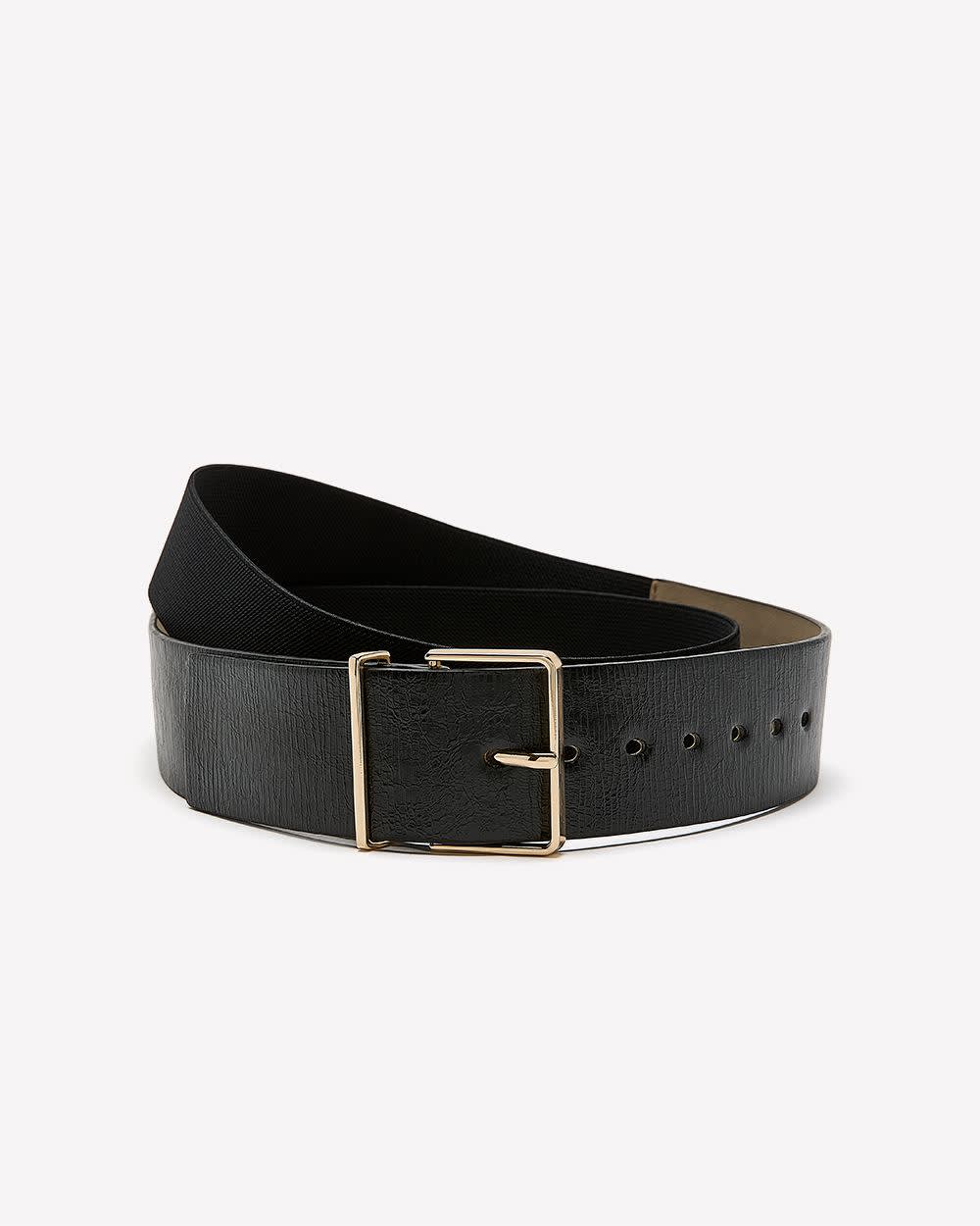 Ceinture noire en faux cuir avec boucle mince