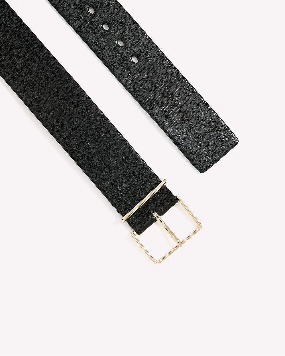 Ceinture noire en faux cuir avec boucle mince