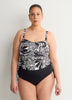 Black Foliage-Print Twisted Bandeau Tankini Top