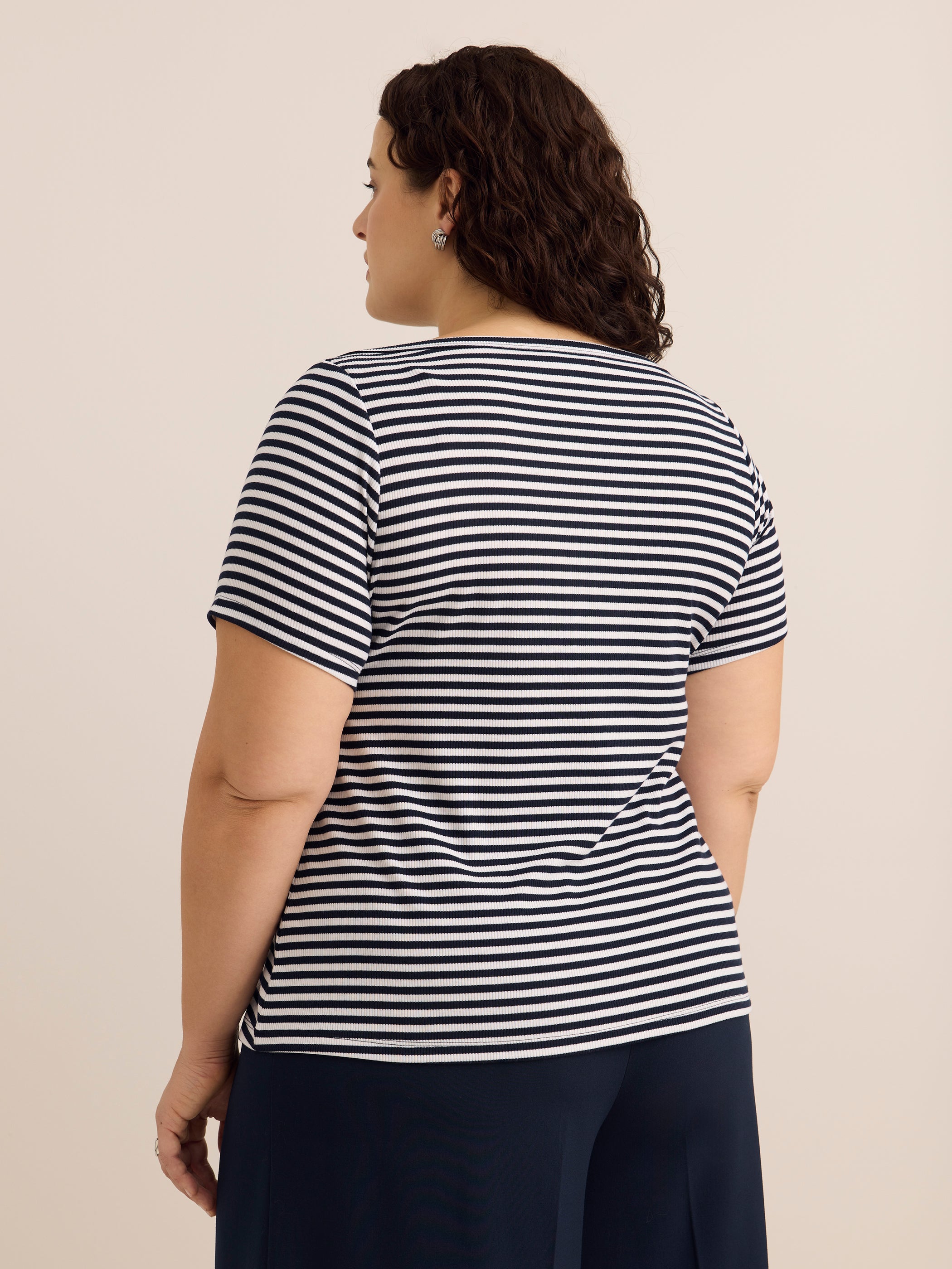 Striped Boat-Neck Rib Knit Baby Tee