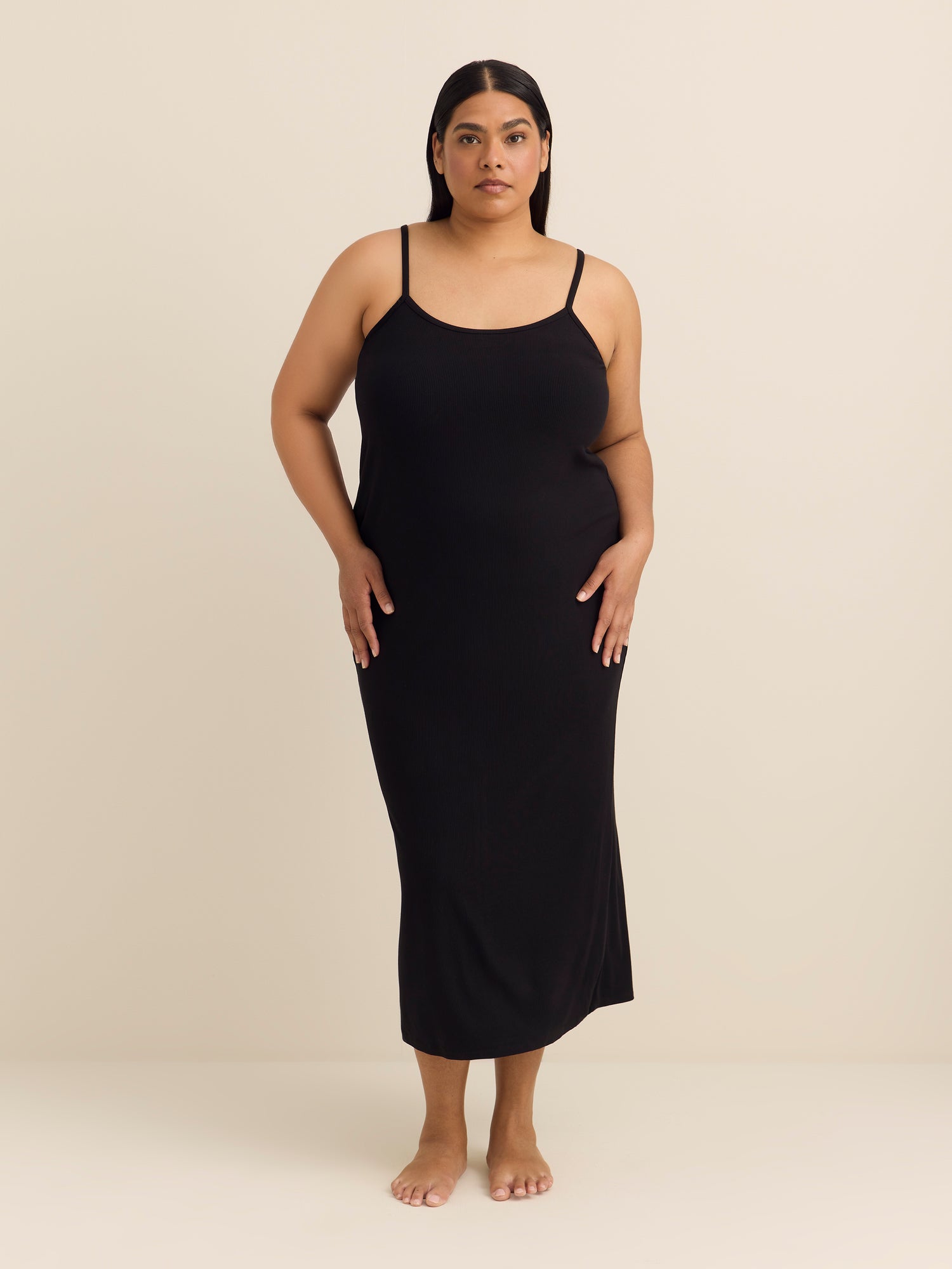 Black Sleeveless Rib Knit Long Sleepshirt - ti Voglio