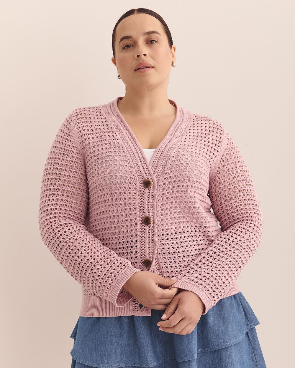 Long-Sleeve Crochet Cotton Cardigan