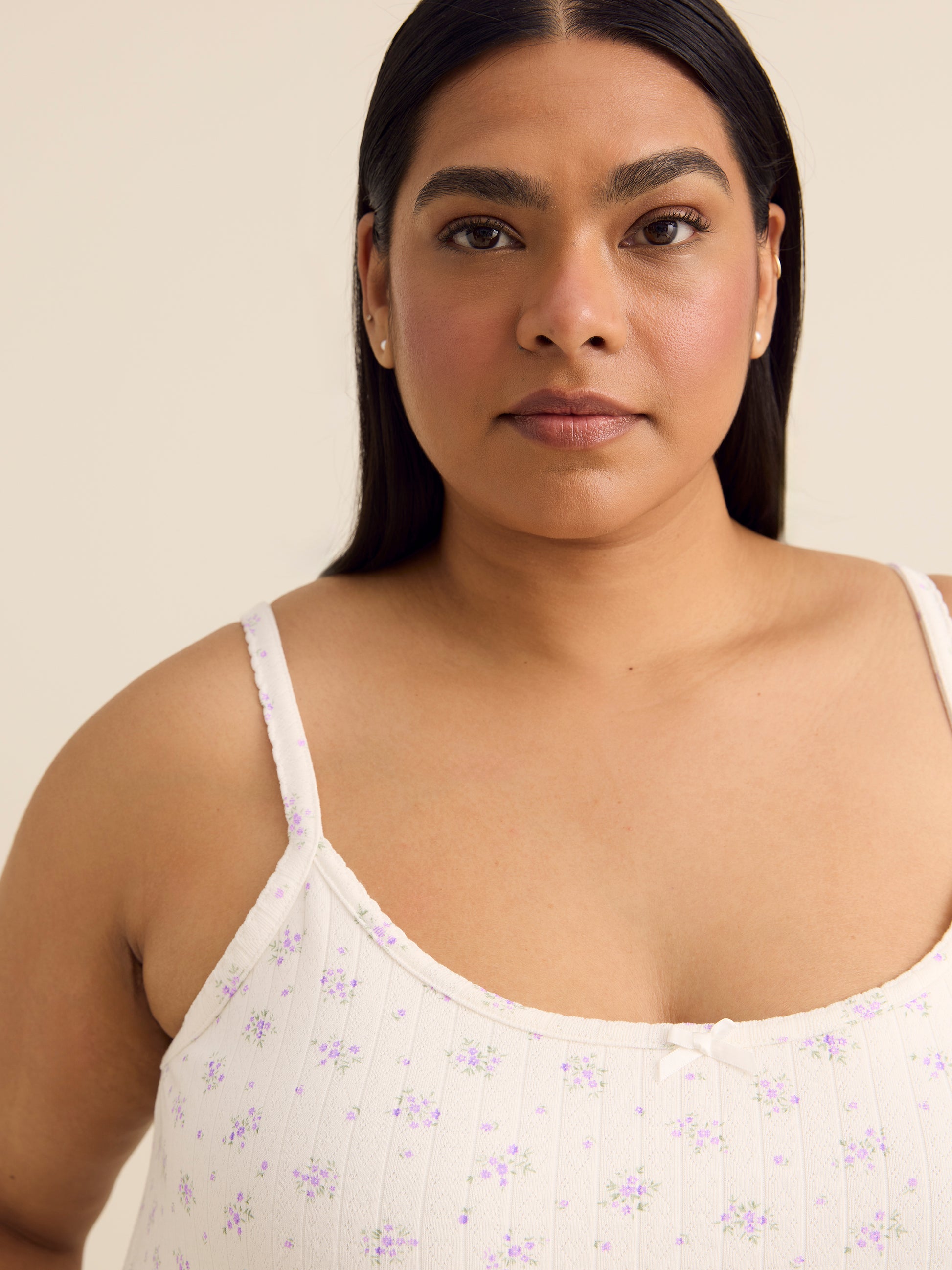 White Sleeveless Floral Print Pointelle Nighty - ti Voglio