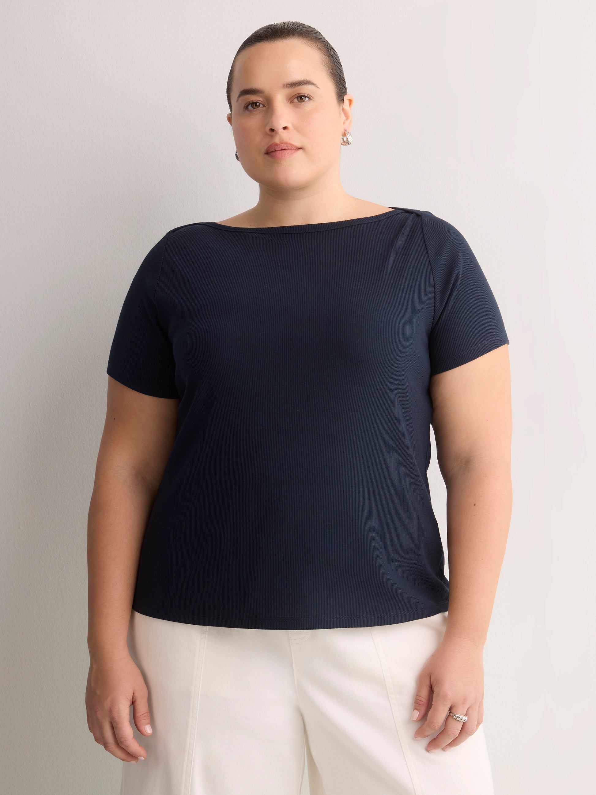 Fitted Boat-Neck Ribbed Knit Baby Tee
