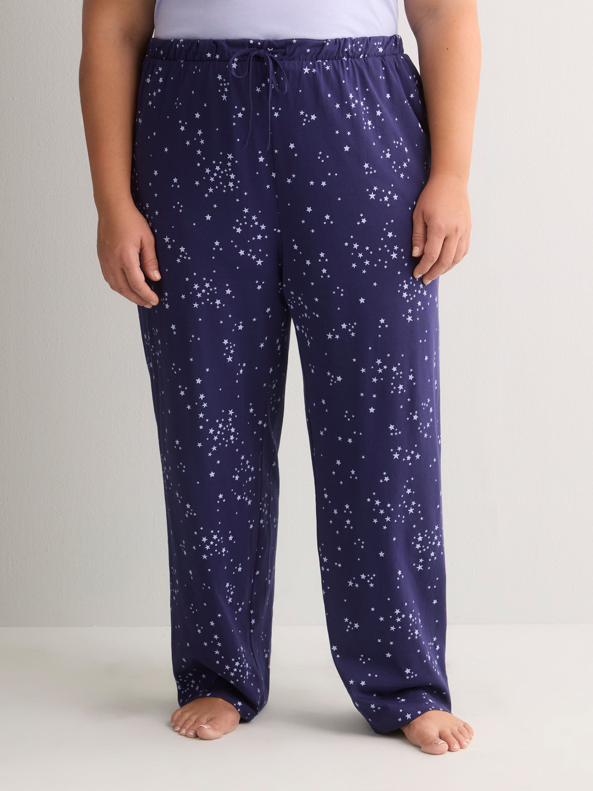 Blue Star-Print Cotton Knit Wide-Leg Pyjama Pant - tiVOGLIO
