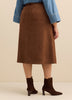 Jupe boutonnée mi-longue en faux suède marron