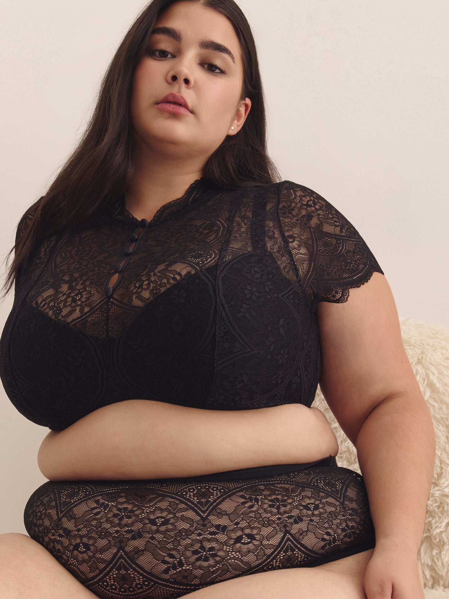 Culotte échancrée sexy noire en dentelle - Déesse Collection