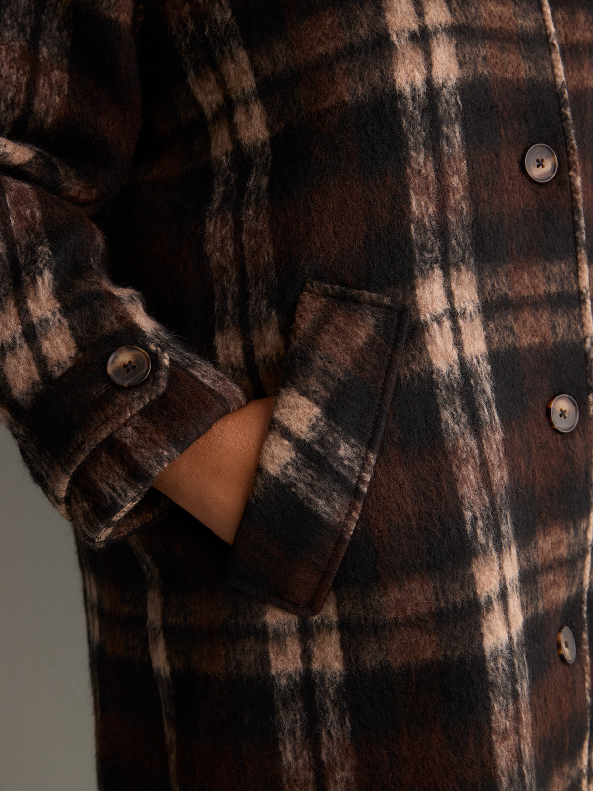 Brown Plaid Midi Cocoon Coat