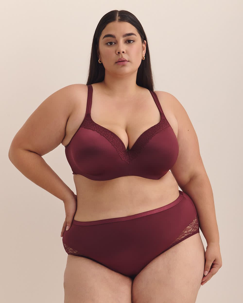 Underwire Burgundy Contour T-Shirt Bra with Lace - Déesse Collection