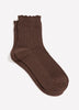 Brown Textured Ankle Socks with Scalloped Edge