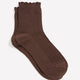 Brown Textured Ankle Socks with Scalloped Edge