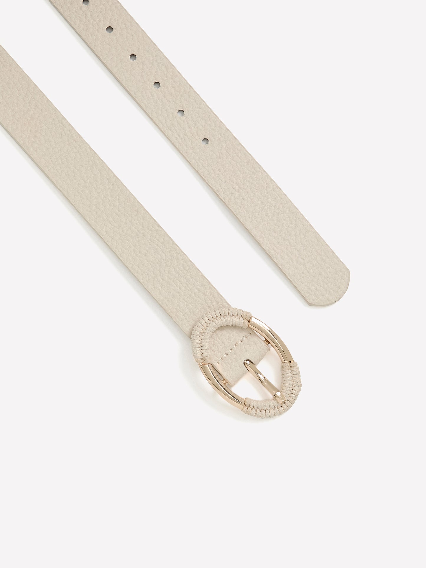White Faux Leather Belt with Rope Oval Buckle