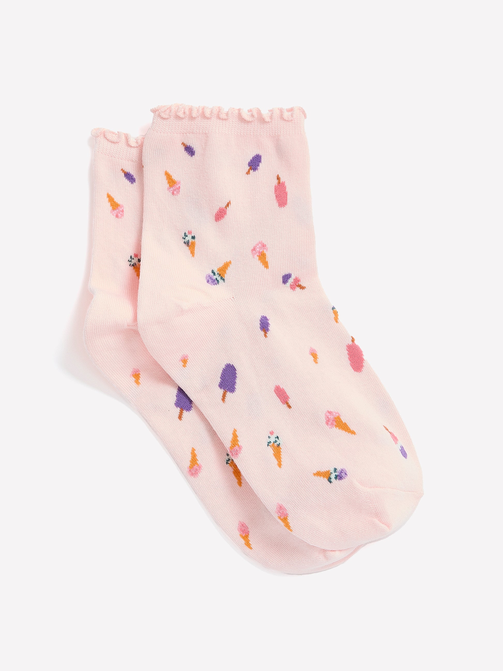 Printed Ankle Socks with Lettuce Edge