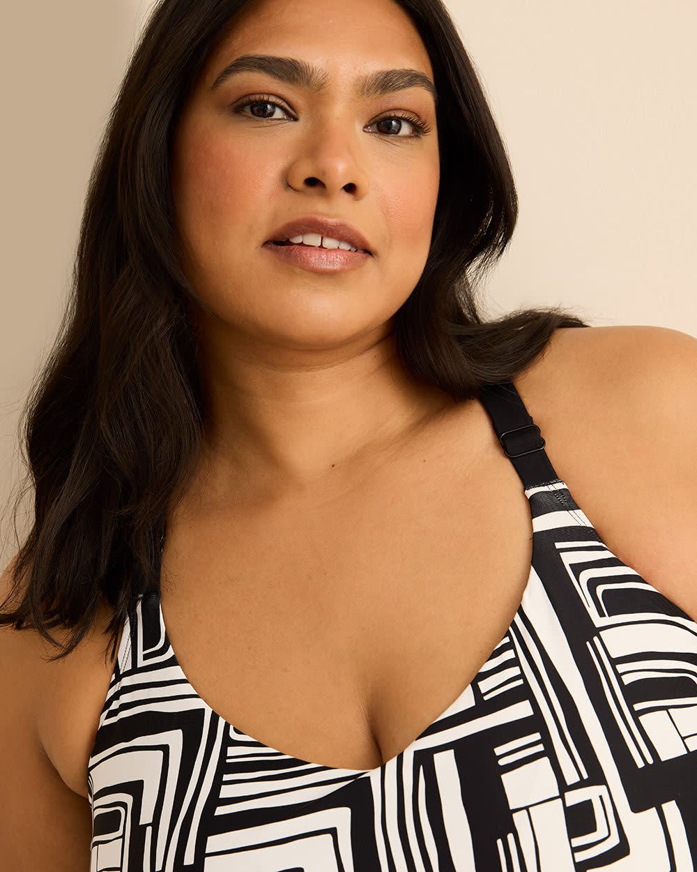 V-Neck Tankini Top with Black Ring Detail