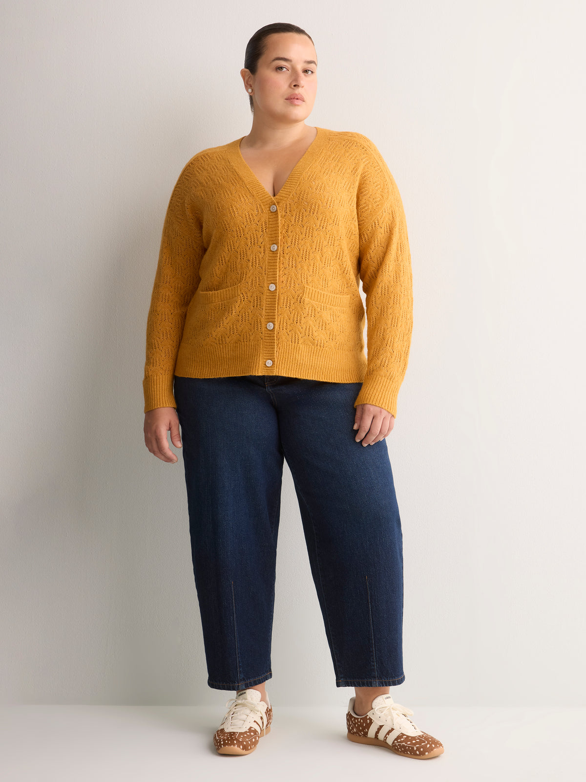 Loose Pointelle Knit Sweater Cardigan