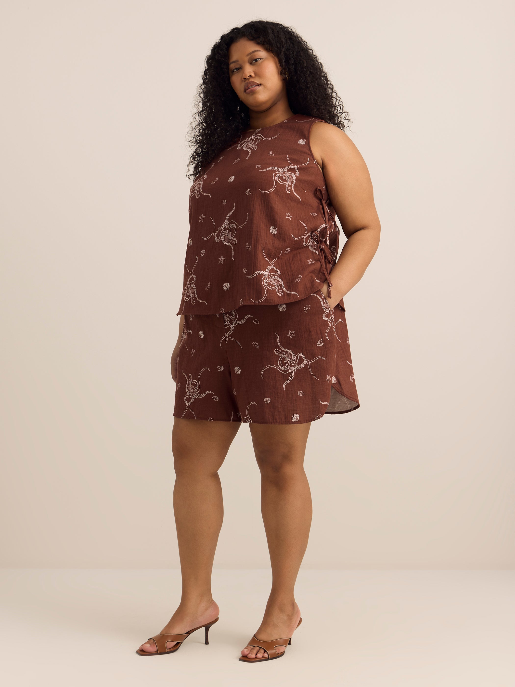 Sea-Print Cotton Pull-On Short