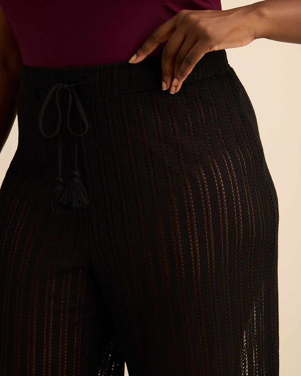 Black Crochet Wide-Leg Cover-Up Pant